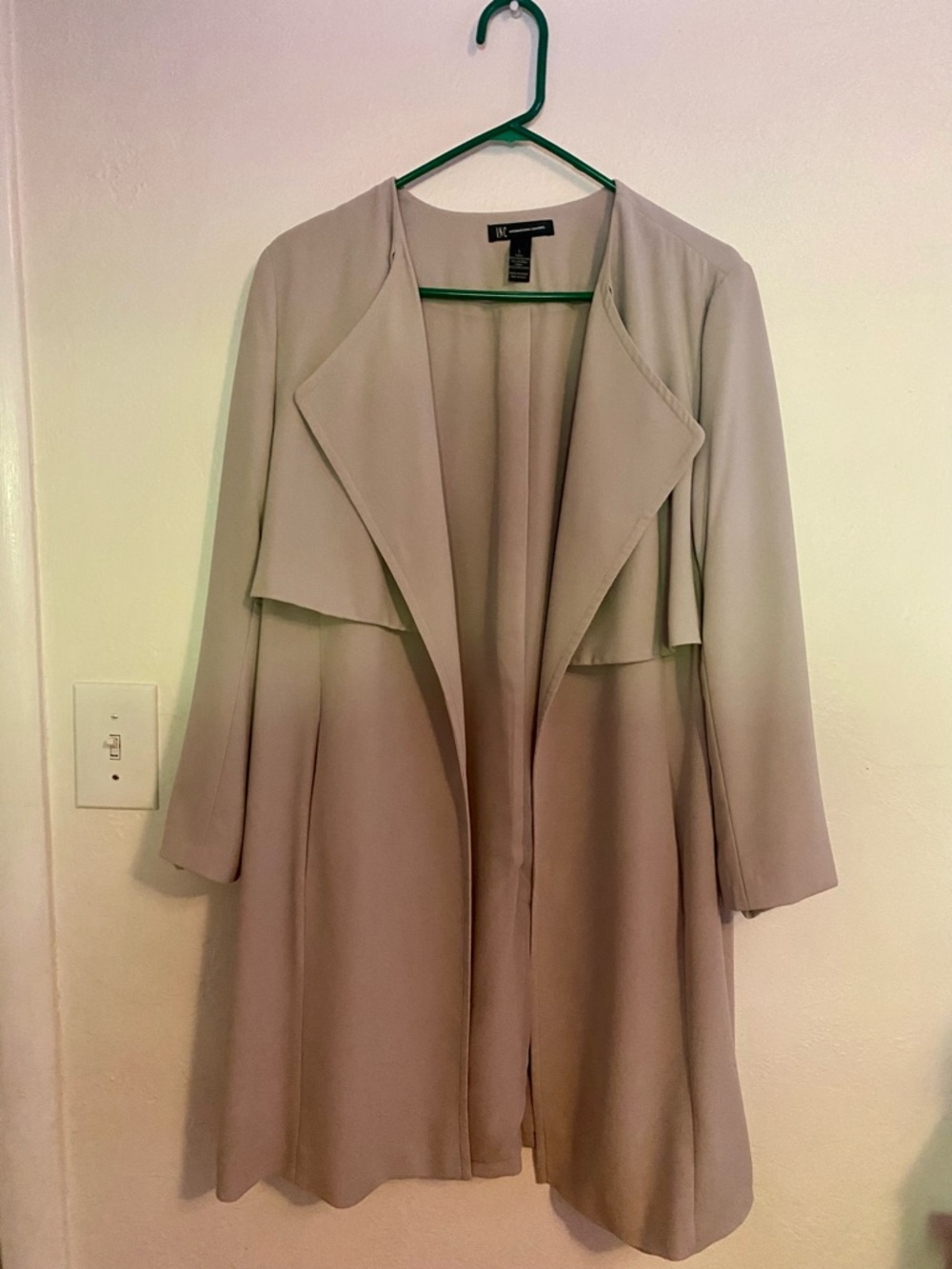 INC International Concepts Light Taupe Open Drape Trench Coat